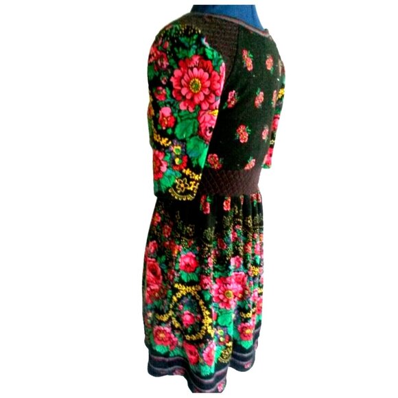 FREE PEOPLE  cottagecore black and floral print A line V neck dress - Picture 4 of 9